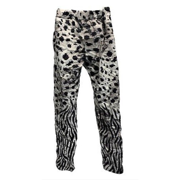 NWT New Collection Italian Animal Print Splashes of Gold Blue Pull On Pants L/XL - Picture 2 of 8